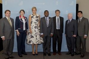 World financial inclusion leaders at UNGA week side event. Left to right: Mr Marc Bichler; Ms Helen Clark; Her Majesty Queen Maxima, UNSGSA; Hon. Ralph Jooma, M.P.; Mr. Bill Gates; H.E. Jose L Cuisa Jr.; Mr Paolo Baltao.