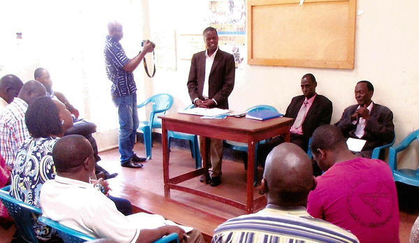 Godfrey Mayambala explaining the Nokia Farming Model to local stakeholders at ZAABTA Training Center in Luweero, Uganda.