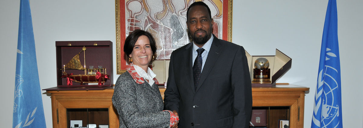 Bishar A. Hussein, the UPU’s director general, with Beth Porter