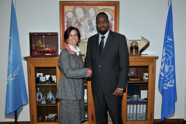 Bishar A. Hussein, the UPU’s director general, with Beth Porter